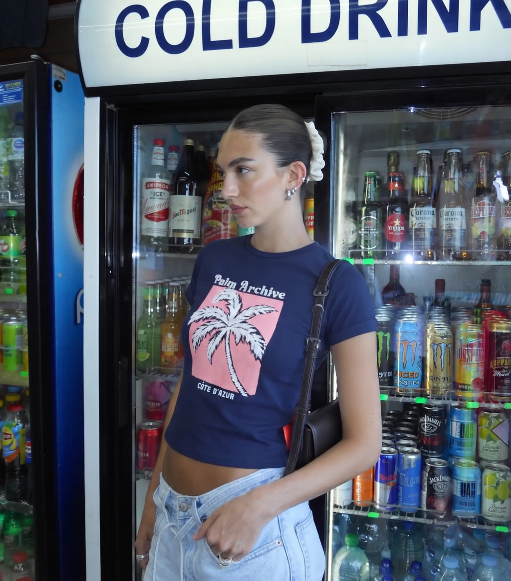 % 100 Kalın Pamuklu Relaxed/Rahat Kalıp Crop Baskılı Örme T-Shirt