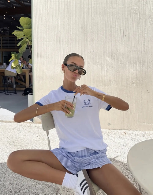 % 100 Pamuk Nakışlı Kontrast Biye Detaylı Örme T-Shirt