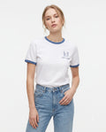 % 100 Pamuk Nakışlı Kontrast Biye Detaylı Örme T-Shirt - Mavi / XS
