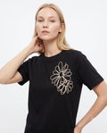 % 100 Pamuk Regular/Normal Kalıp Çiçek Nakışlı Örme T-Shirt - Siyah / XS