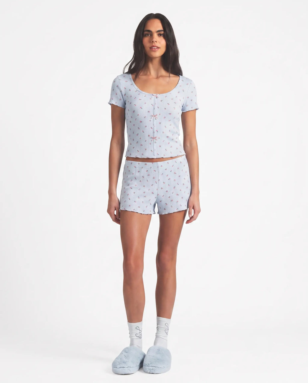 % 100 Pamuklu Çiçekli Pijama