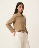Bej Fermuarlı Vücuda Oturan/Fitted Gabardin Mevsimlik İnce Ceket
