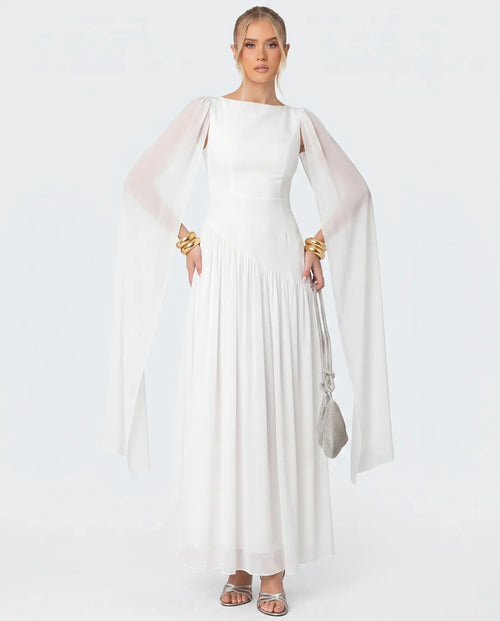 Beyaz Şifon Şal Detay Bridal Elbise