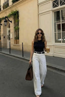 Beyaz Yüksek Bel Wide Leg Geniş Paça Beyaz Jeans