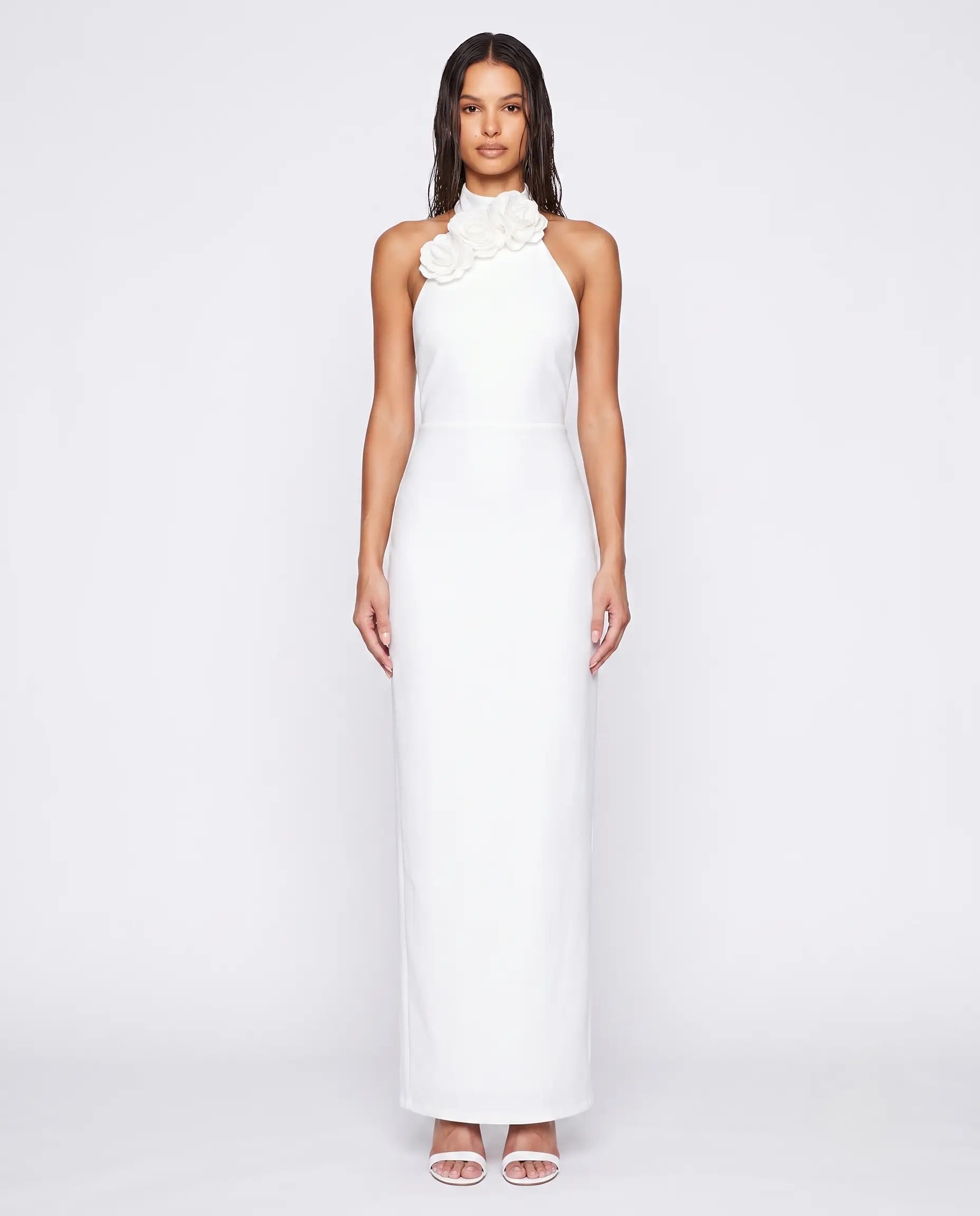 Bridal Beyaz Gül Detaylı Elbise