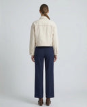 Ekru Dik Yaka Cep Detaylı Crop Denim Ceket
