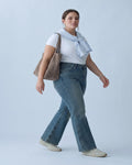 Koyu Mavi Yüksek Bel Comfort/Esnek İspanyol Paça Büyük Beden Jeans