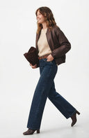 Koyu Mavi Yüksek Bel Orta Esnek Wide Leg Jeans
