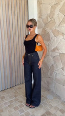 Koyu Mavi Yüksek Bel Wide Leg Geniş Paça