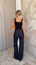 Koyu Mavi Yüksek Bel Wide Leg Geniş Paça