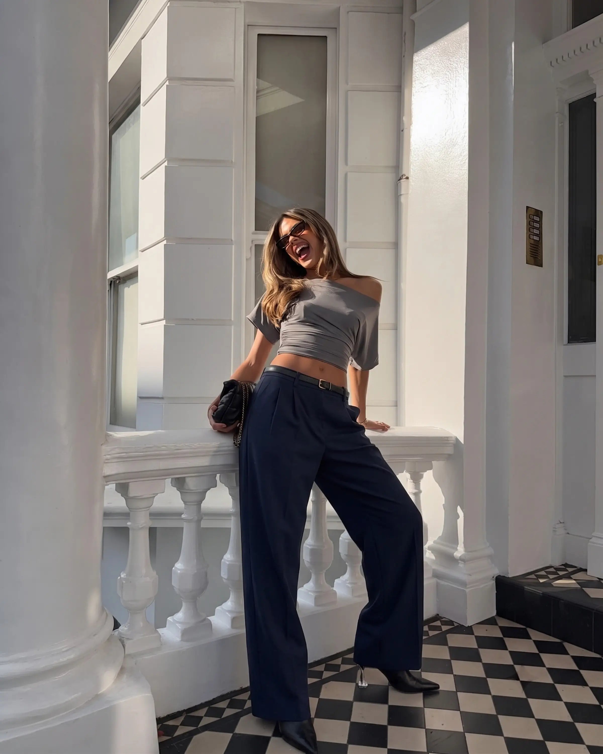 Lacivert Pilili Wide Leg/Geniş Paça Pantolon