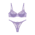 Lila Dantel Çiçekli Kapsız İç Giyim Seti