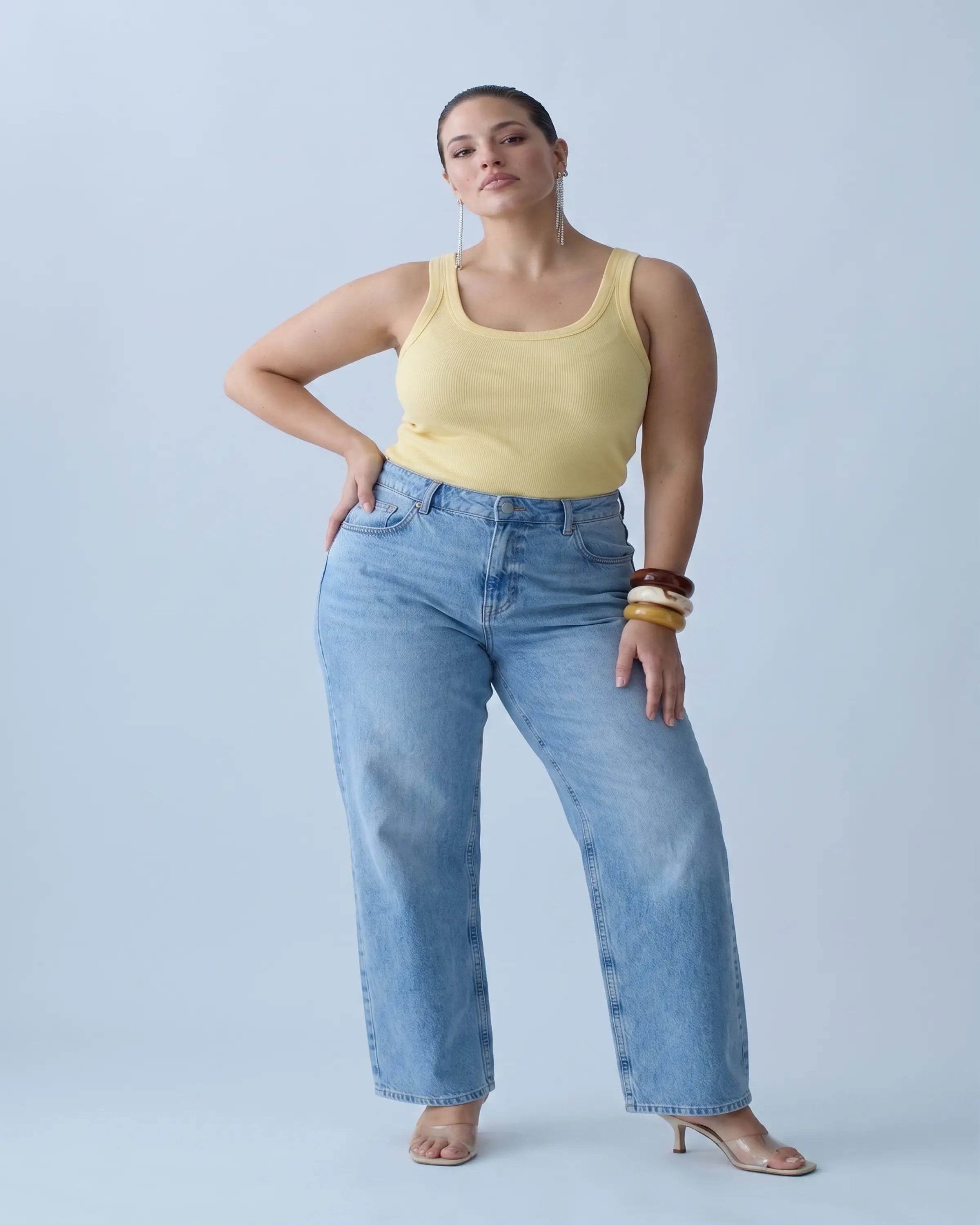Mavi Yüksek Bel Geniş Paça/ Wide Leg Comfort/Orta Esnek Büyük Beden Jeans