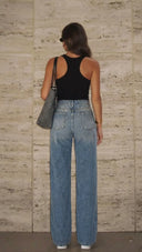 Mavi Yüksek Bel Wide Leg Geniş Paça