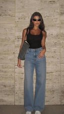 Mavi Yüksek Bel Wide Leg Geniş Paça