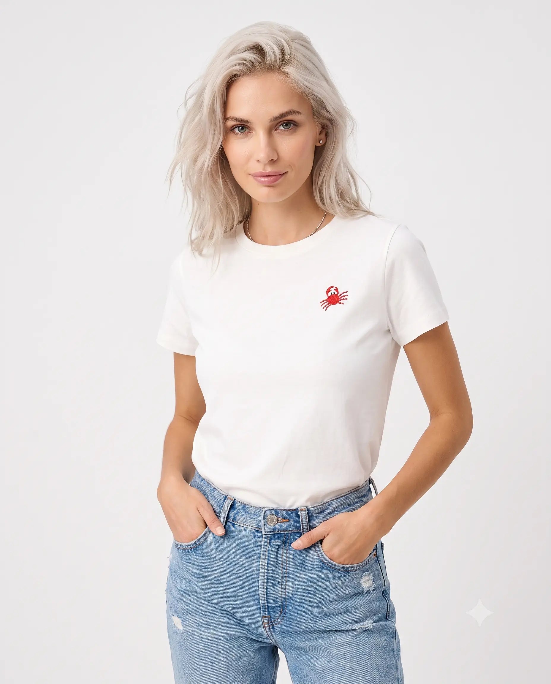 Nakışlı Regular Bisiklet Yaka Standart Kol Kısa % 100 Pamuk Örme T-Shirt - Beyaz / XS
