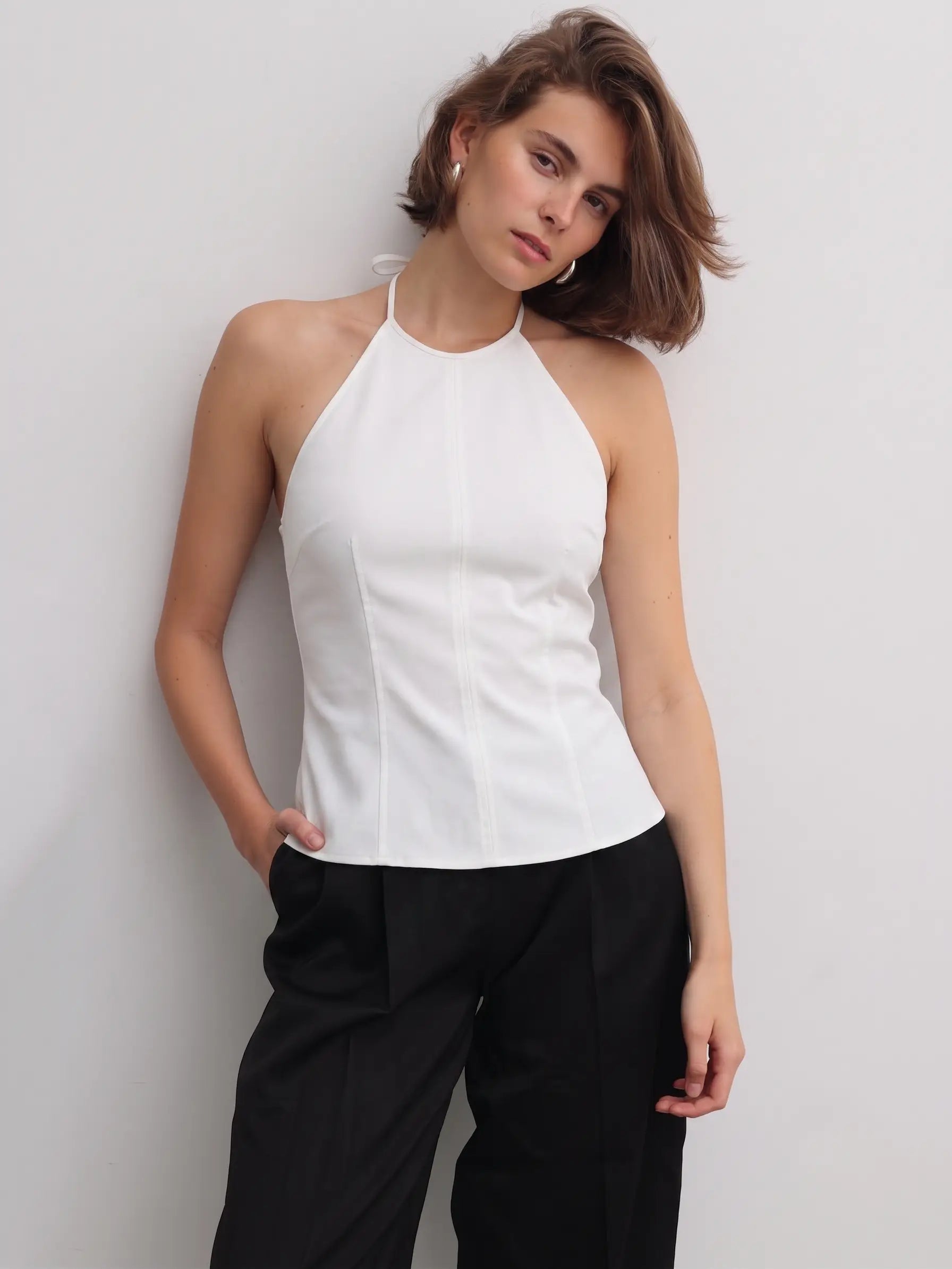 Pamuklu Halter Yaka Bluz