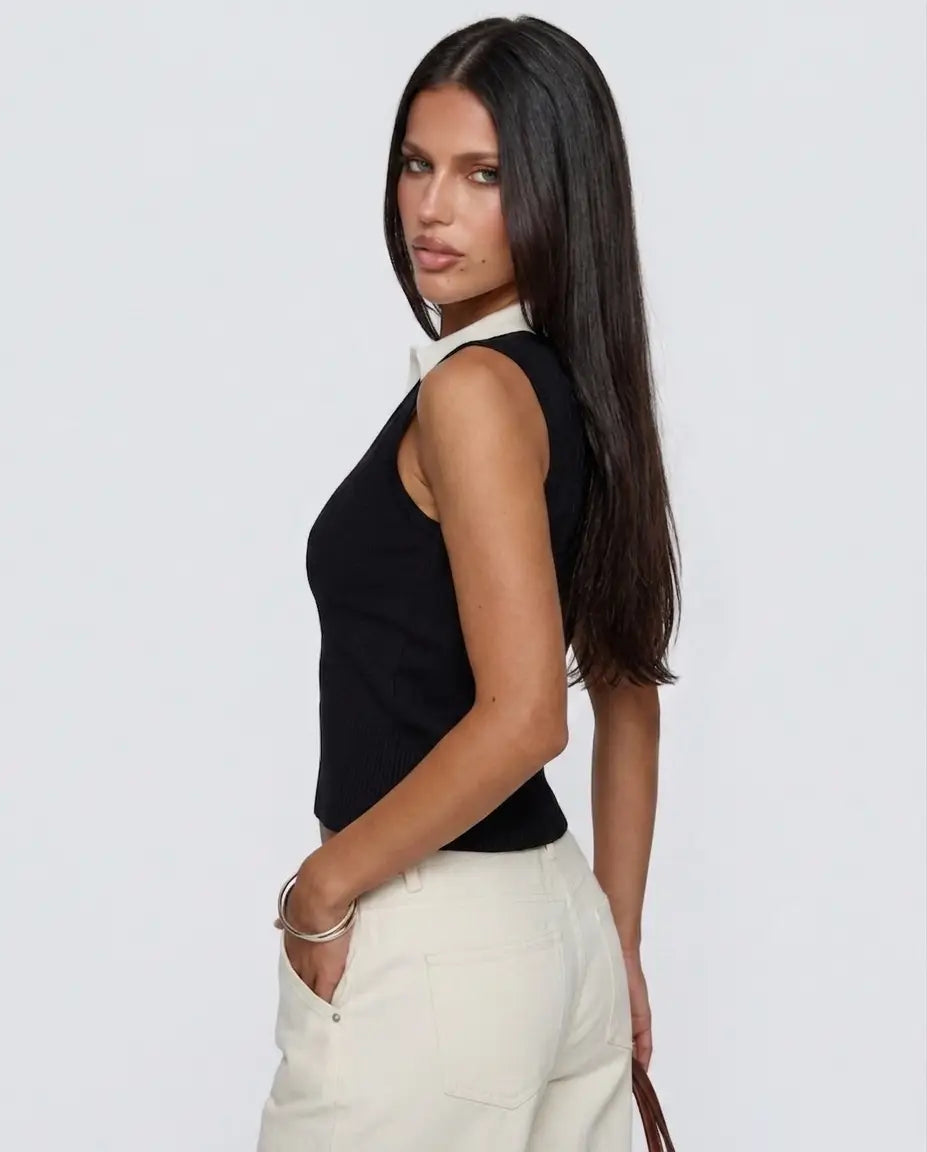 Polo Yaka T-Shirt Görünümlü Bluz