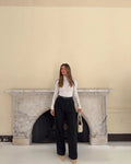 Siyah Kemerli Pilili Wide Leg/Extra Geniş Paça Pantolon