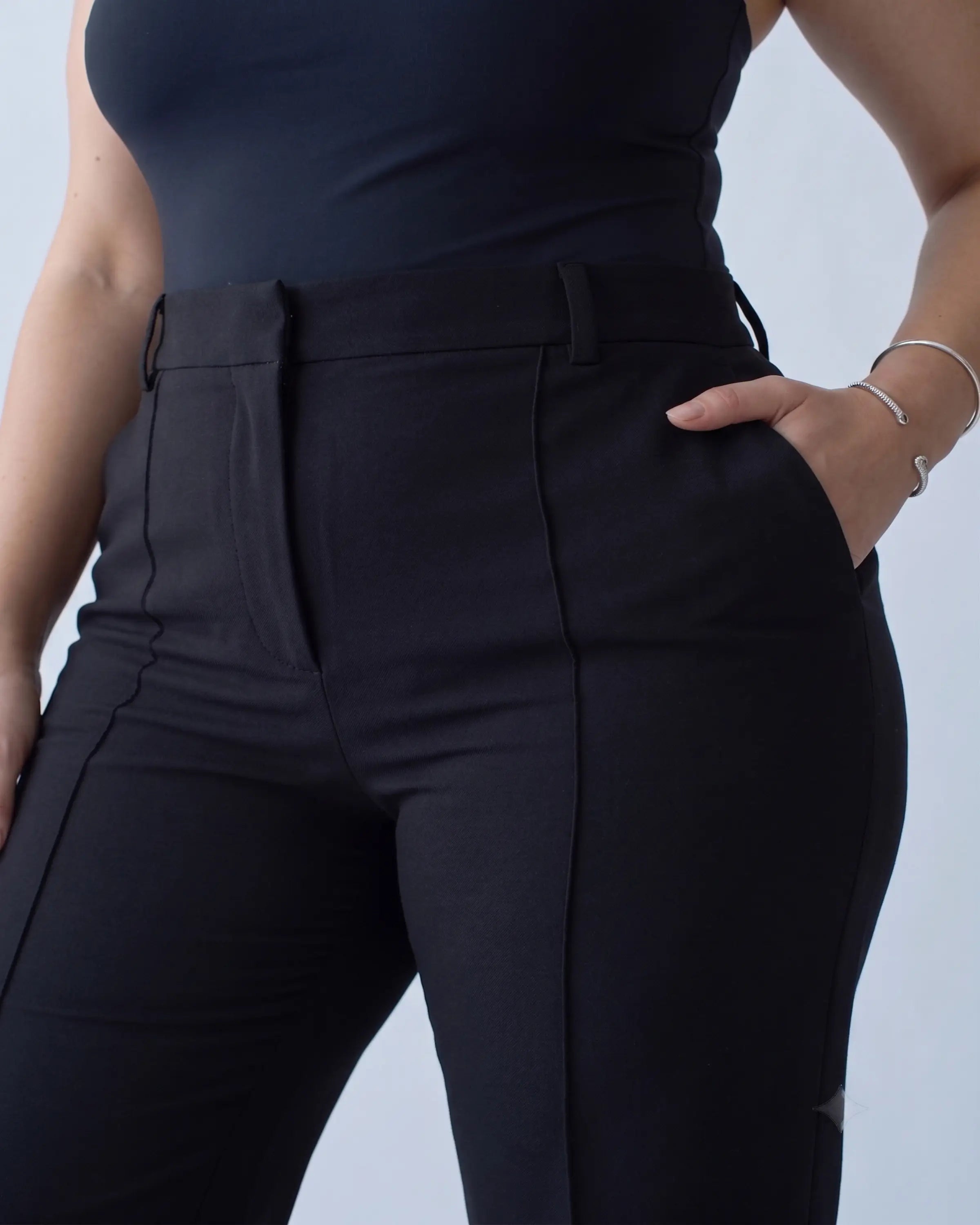 Siyah Straight/Düz Kesim Yüksek Bel Büyük Beden Pantolon