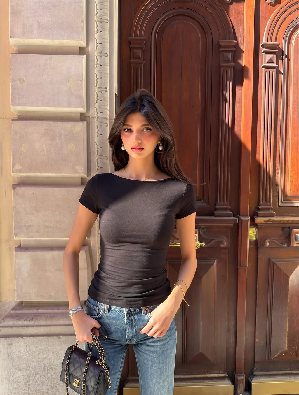 Siyah Vücuda Yapışan Tshirt