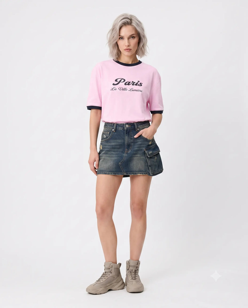 Slogan Oversize/Geniş Kalıp Düşük Kol Kısa Kollu % 100 Pamuk Örme T-Shirt - Pembe / XS