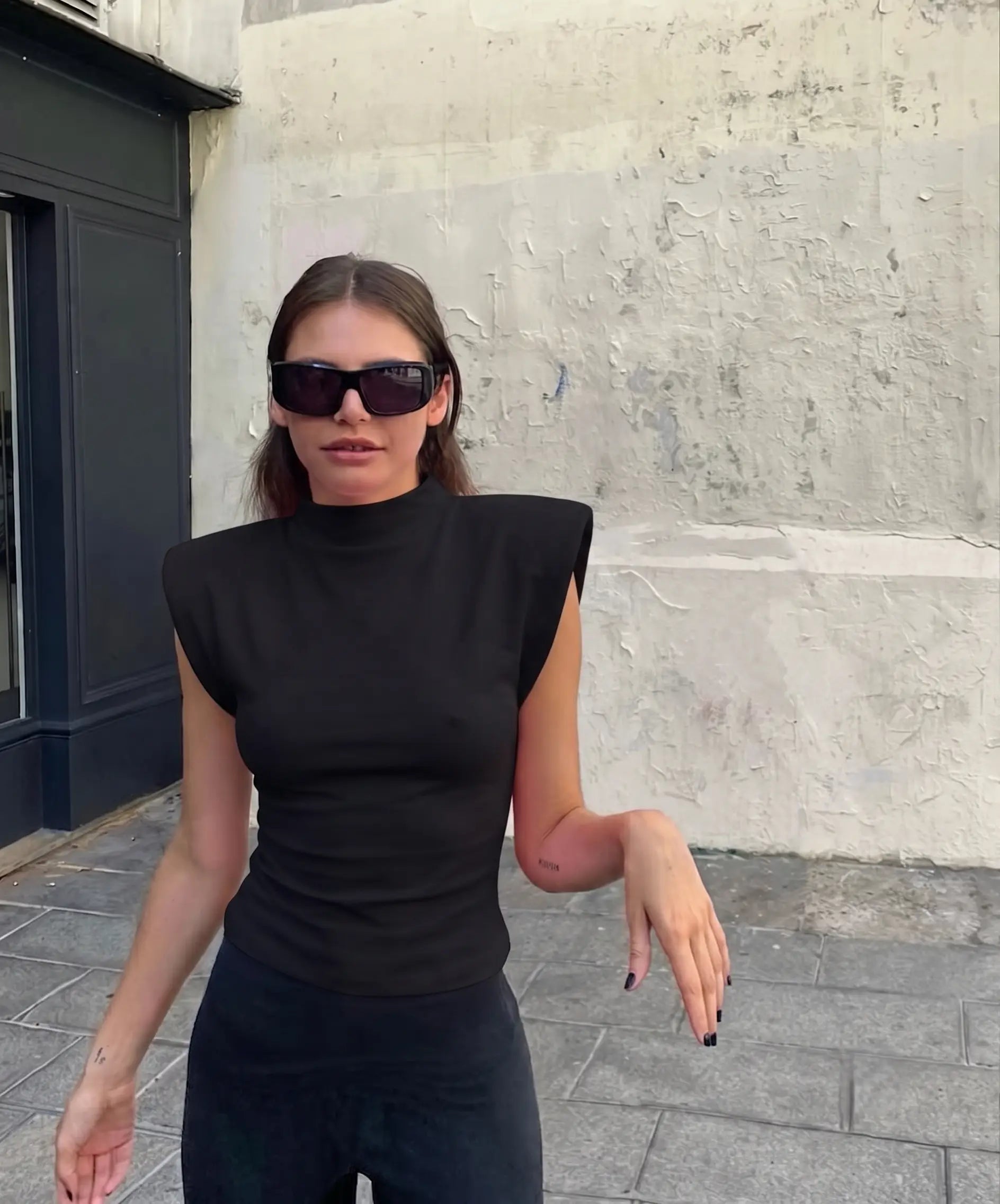 Vatka Görünümlü Basic Bisiklet Yaka Örme T-Shirt